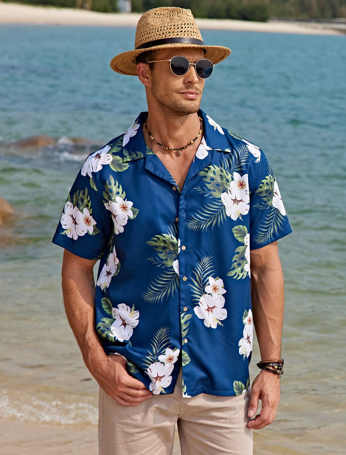 COOFANDY Men's Hawaiian Shirt Short Sleeve Button Up Shirts Summer Linen Shirts