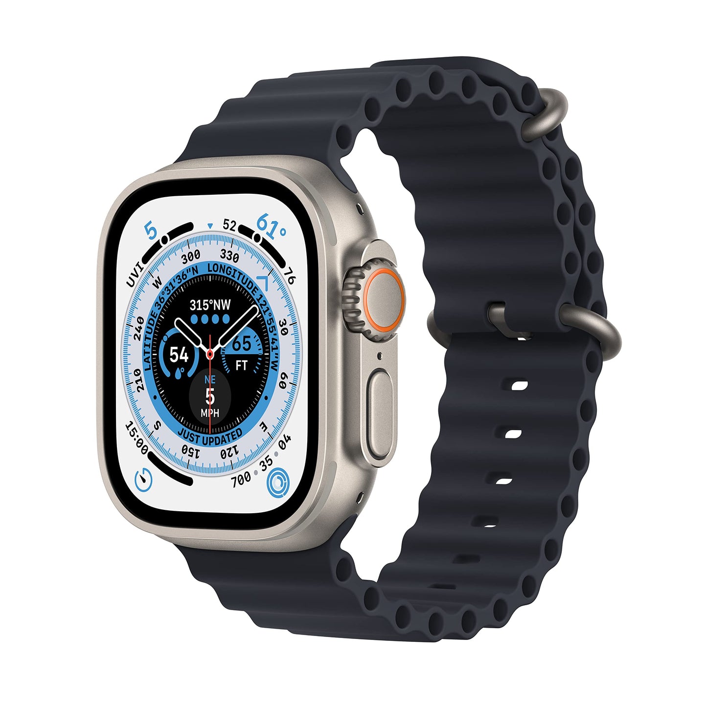 Apple Watch Ultra (GPS + Cellular, 49mm) Titanium Case with Midnight Ocean Band - One Size(Renewed)