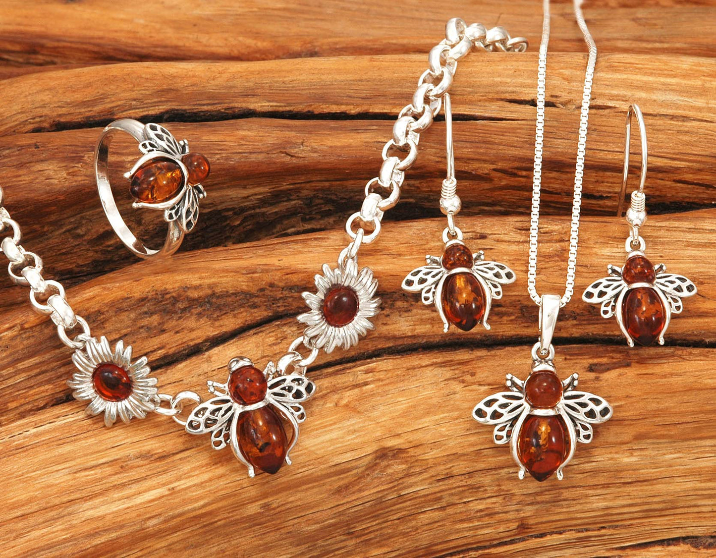 Sterling Silver & Natural Baltic Honey Amber BUMBLE BEE Pendant (Optional Necklace)