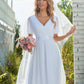 Ever-Pretty Women's Elegant Double V Neck A Line Empire Waist Short Sleeve Long Chiffon Wedding Dresses White 18UK