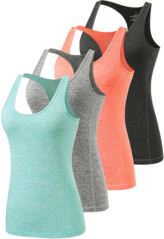 Ymmchy Workout Tank Tops for Women Racerback Vest Yoga Sleeveless Undershirt 4 Pack Black/Orange/Gray/Light Green XL