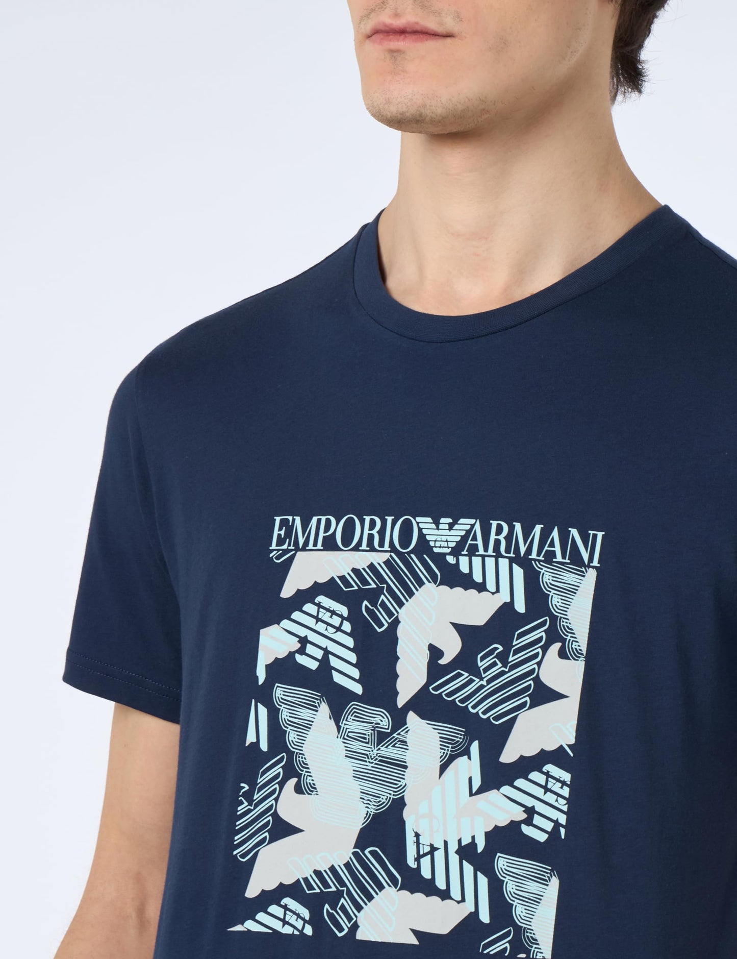 Emporio Armani Men's Macro Logo Crew Neck T-Shirt, Navy/Eagle PRINT2, XL