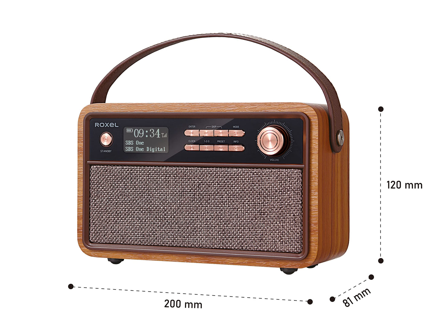 Roxel Retro D1 Vintage DAB+/FM Radio Wireless Speaker | Bedside Alarm Clock with Sleep Function. Rustic Exterior, Mains and USB Rechargeable, TF card, AUX and USB Compatible (Walnut)