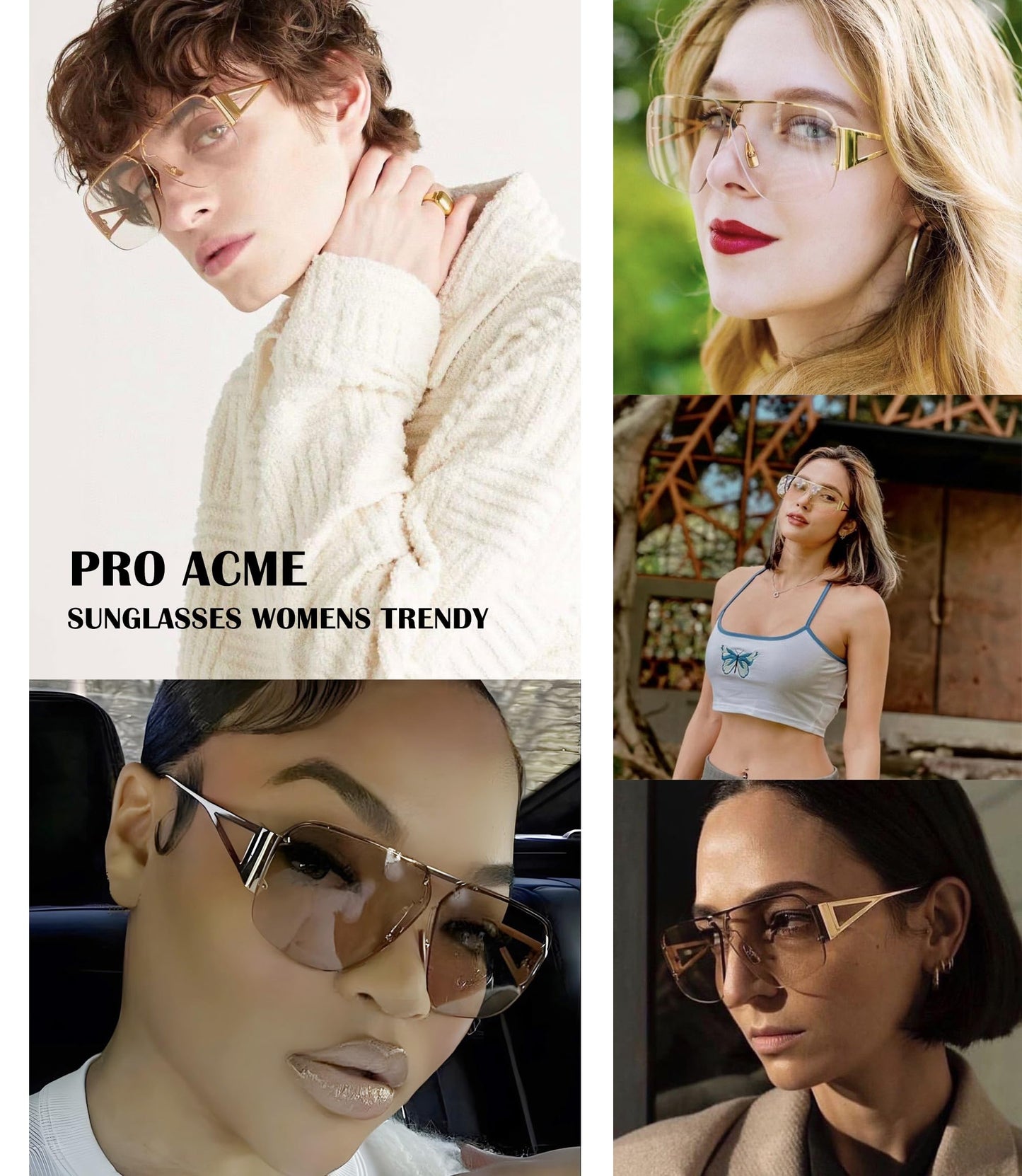 Pro Acme Pilot Sunglasses Women Men Trendy Rimless Frame Retro Square Shades Large Metal Sun Glasses(Gradient Pink Yellow)