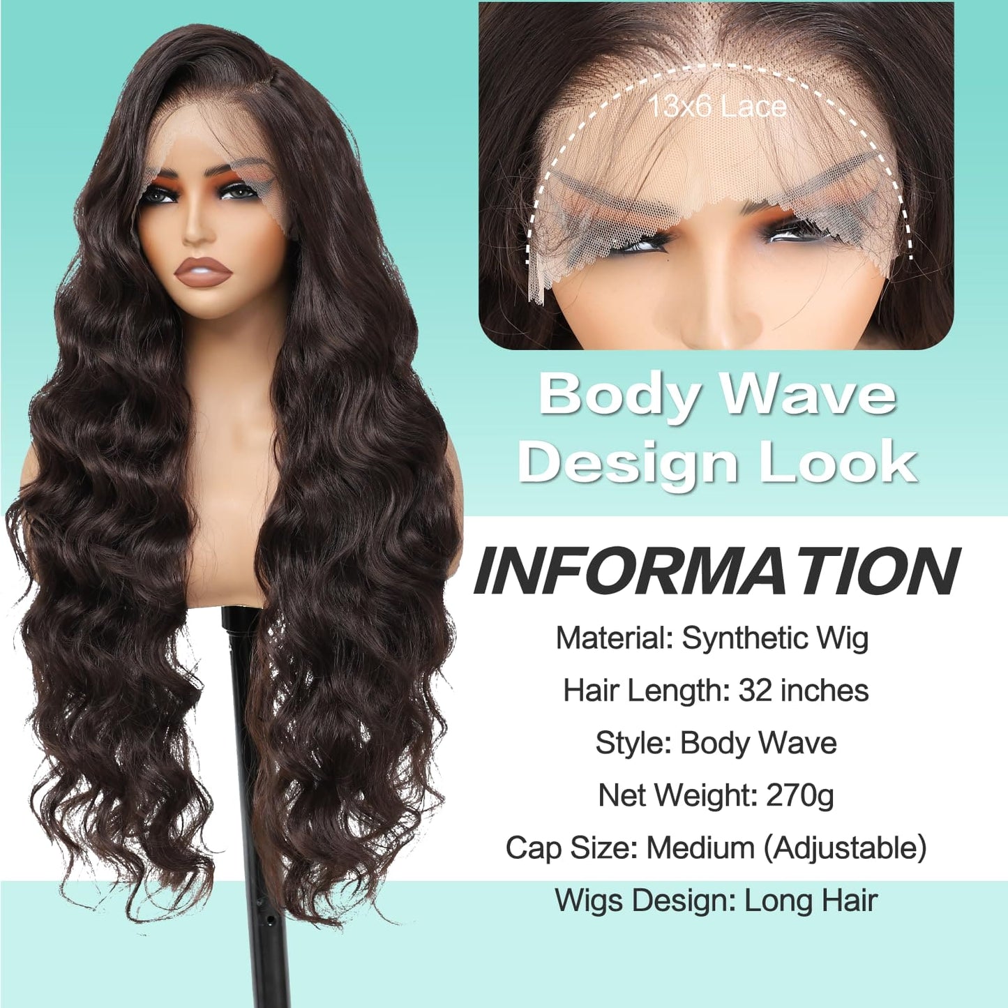 Humistwbiu Body Wave Wigs 13x6 Lace Front Wig Pre-Plucked Hairline with Baby Hair Transparent Swiss Lace Heat Resistant Synthetic Hair Glueless Lace Front Wavy Wigs for Women 32 Inch (#Brown）