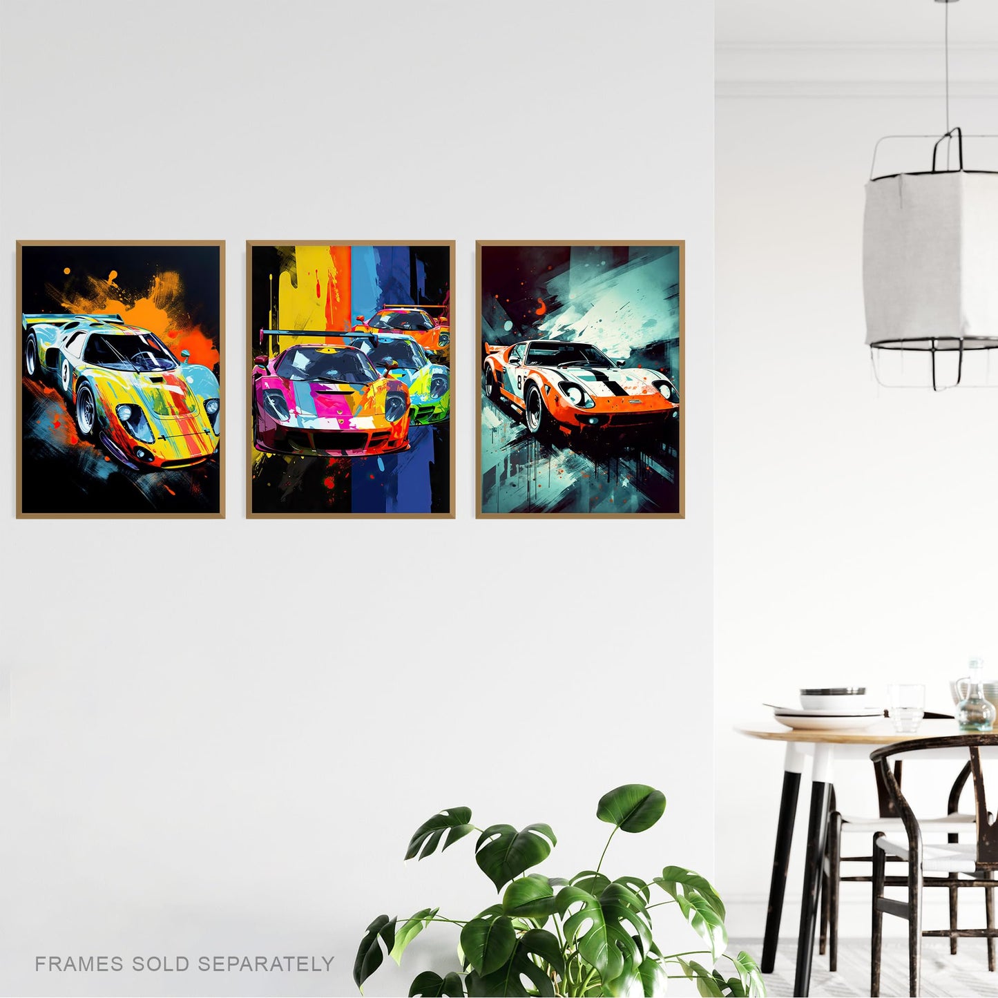 Artery8 Set of 3 A4 Racing Car Motorsport Grand Prix Paintings Bright Colourful Mancave Gift For Him Unframed Wall Art Living Room Poster Prints Pack