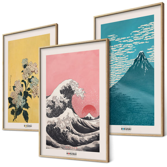 BLCKART Hokusai Poster Set, Japanese Wall Decoration, Japan Art Pictures, Bedroom Decoration, Living Room Decoration, Eclectic Paintings (3 x A3, Without Frame)