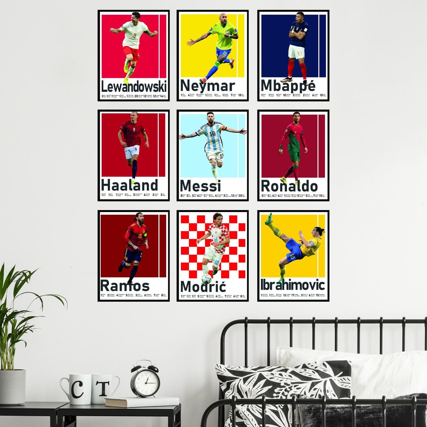 BigWig Prints Soccer Posters - Soccer Bedroom Decor For Boys, Messi Soccer Poster, Soccer Room Decor For Boys, Ronaldo And Messi Poster, Messi Posters For Boys Bedroom - Unframed Set Of 9 (8x10”)