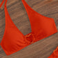 OYOANGLE Women's 2 Pieces Bikini Swimsuit Set Cute Heart Ring Textured Halter Bikini Swimwear Pure Orange L