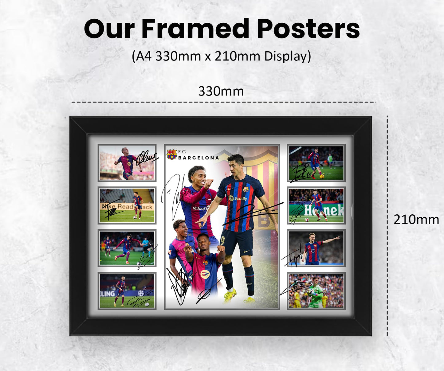 Barcelona Football Club 2024-25 FCB Team Merchandise Signed Poster Print - Limited Edition Autograph Football Fan Gift – Collectible Memorabilia, La Liga Season (Framed A4 (30x21cm))