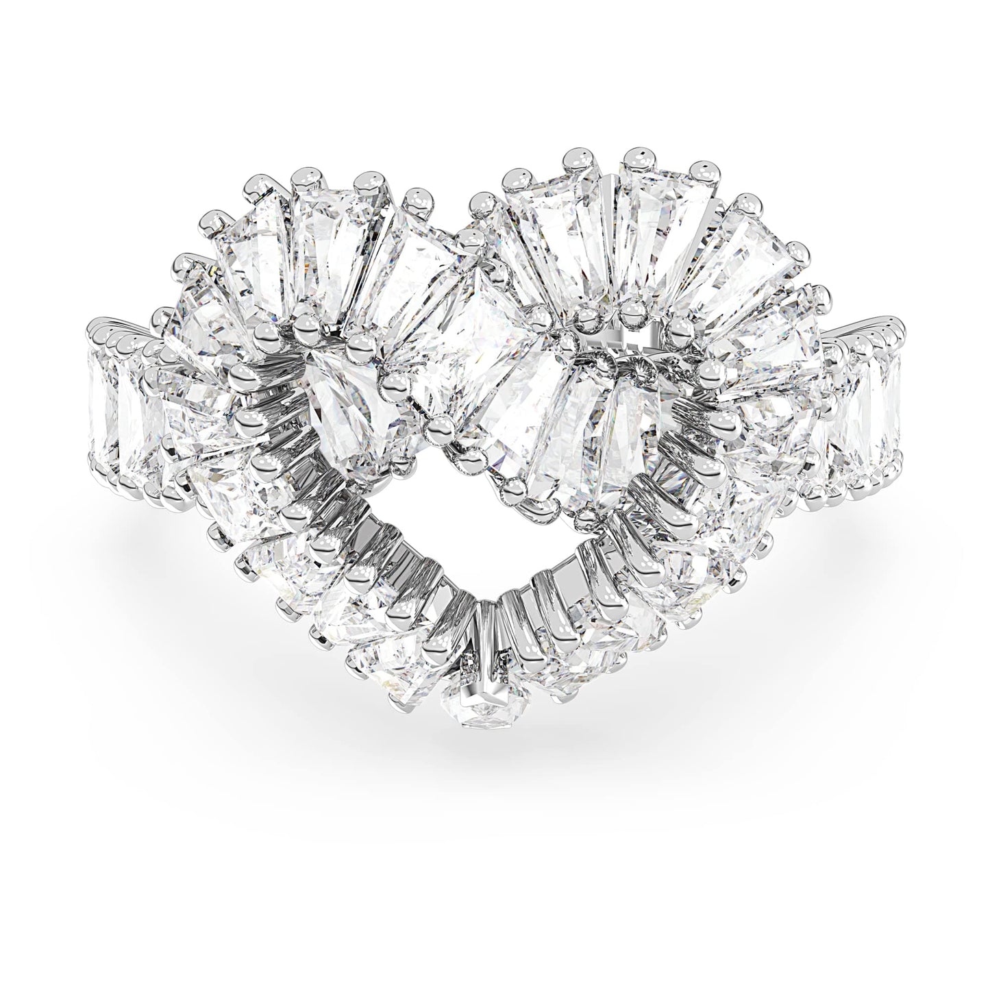 Swarovski Matrix Heart Shaped Ring, Various Cuts of White Crystal in a Rhodium Plated setting, from the Matrix Collection, Size 55