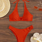 OYOANGLE Women's 2 Pieces Bikini Swimsuit Set Cute Heart Ring Textured Halter Bikini Swimwear Pure Orange L