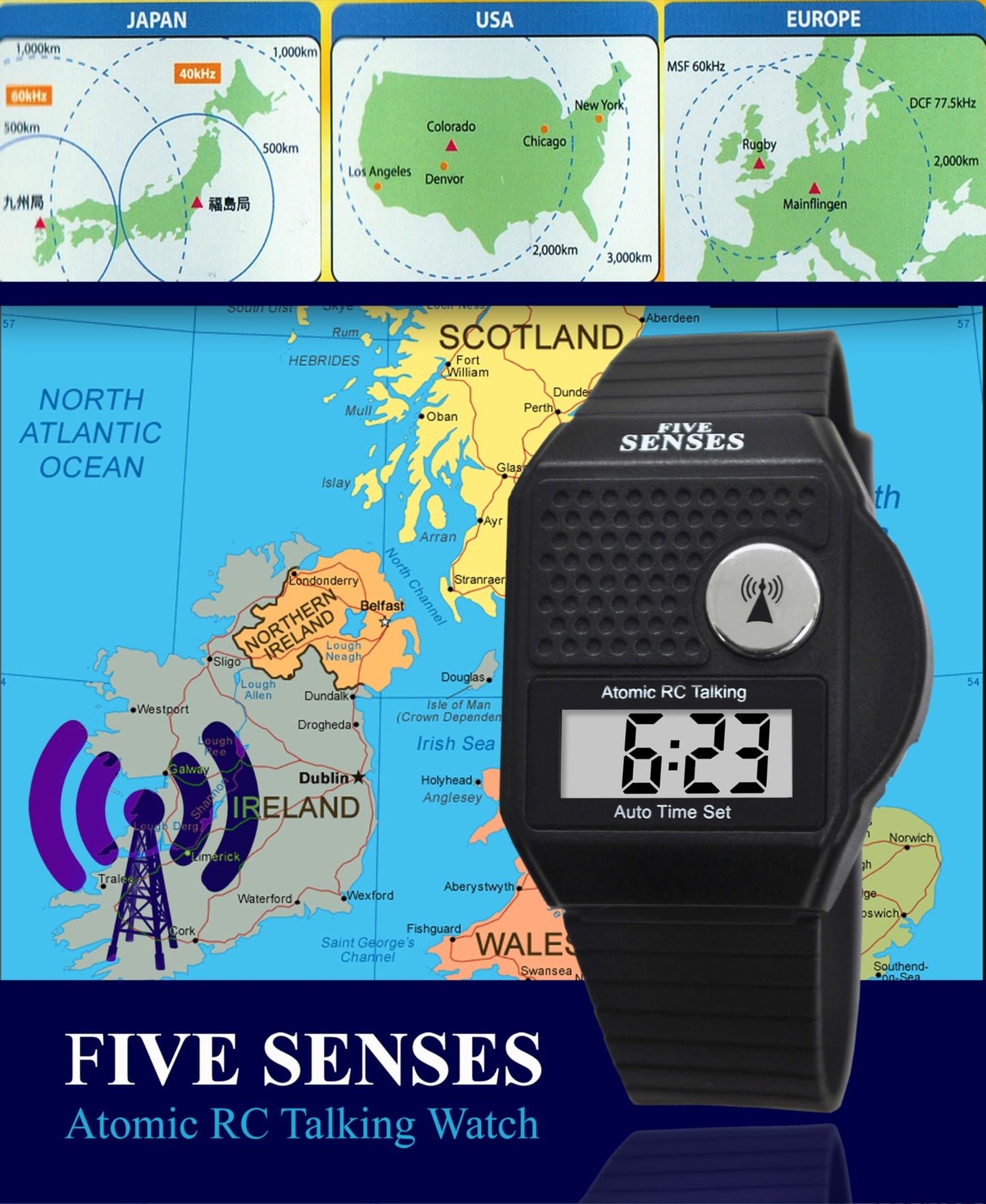 FIVE SENSES - English Atomic Talking Watch, Easy to use for Seniors Blind Men Women, Loud Talking Watch with Sound for Vision Impaired, Watches for Elderly Women, Blind People Products 1026