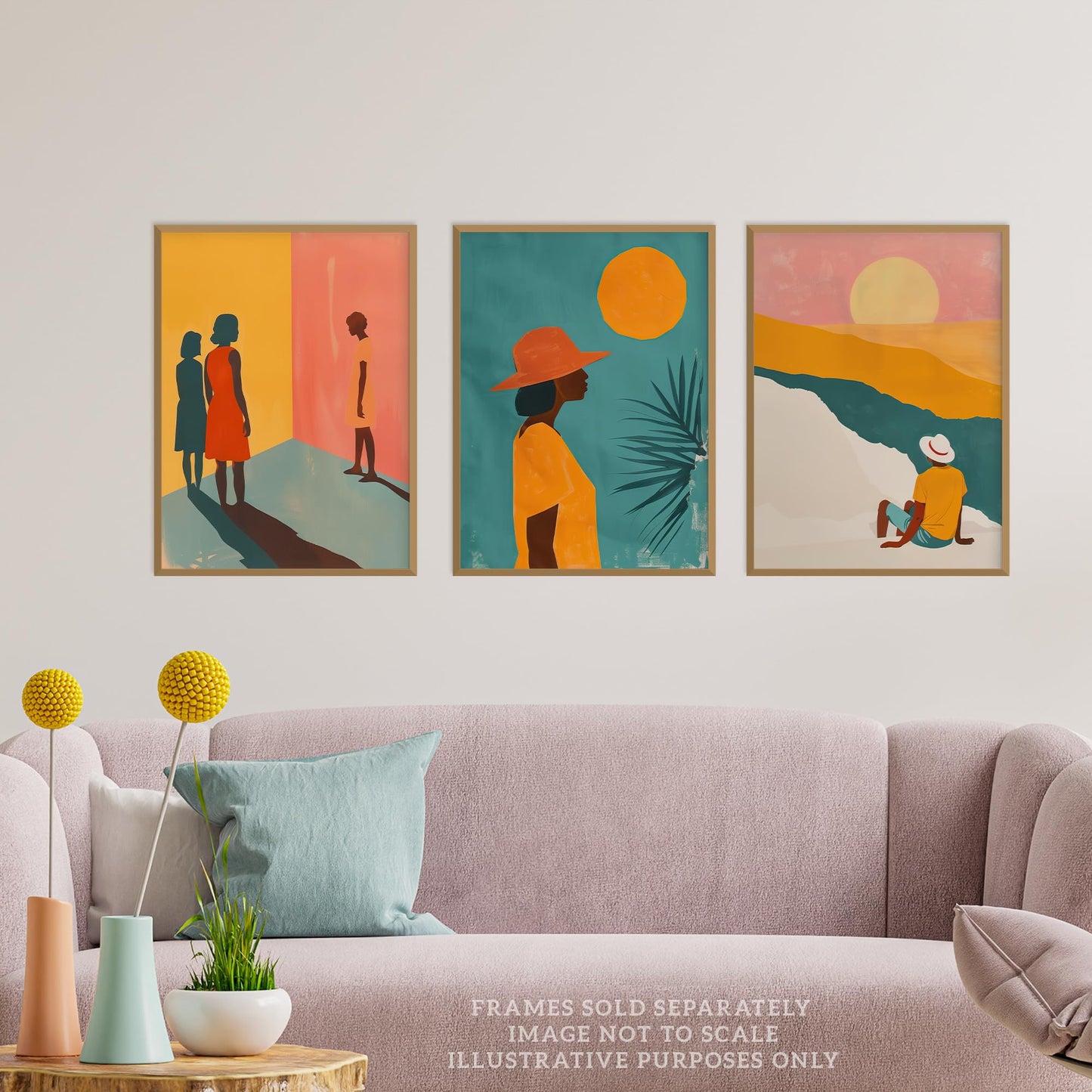 Wee Blue Coo Set of 3 Prints African Sun Summer Teal Warm Bright Living Room Poster Wall Art A4