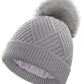 YESWEL Beanie Hats for Women,Warm Winter Hats, Bobble Knitted Hats Thermal Layer Fleece Lined with Detachable Pom Pom for Outdoor Skiing (Lightgrey)