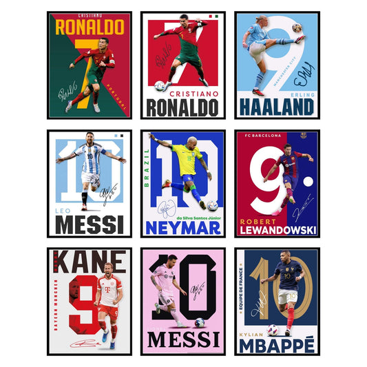 BigWig Prints Soccer Poster - Soccer Posters For Boys Bedroom, Messi And Ronaldo Poster, Messi Posters For Boys Bedroom, Soccer Wall Art, Messi Wall Art, Ronaldo Posters - Unframed Set Of 9 (8x10”)