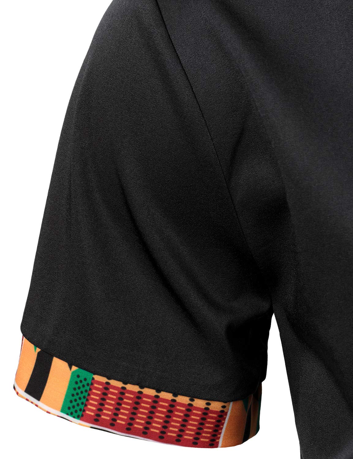 LucMatton Men's African Printed Patchwork Design Short Sleeve Button up Shirt Traditional Dashiki Black Small