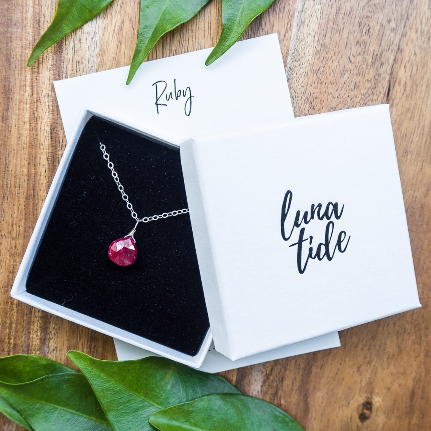 Ruby Teardrop Necklace in Sterling Silver