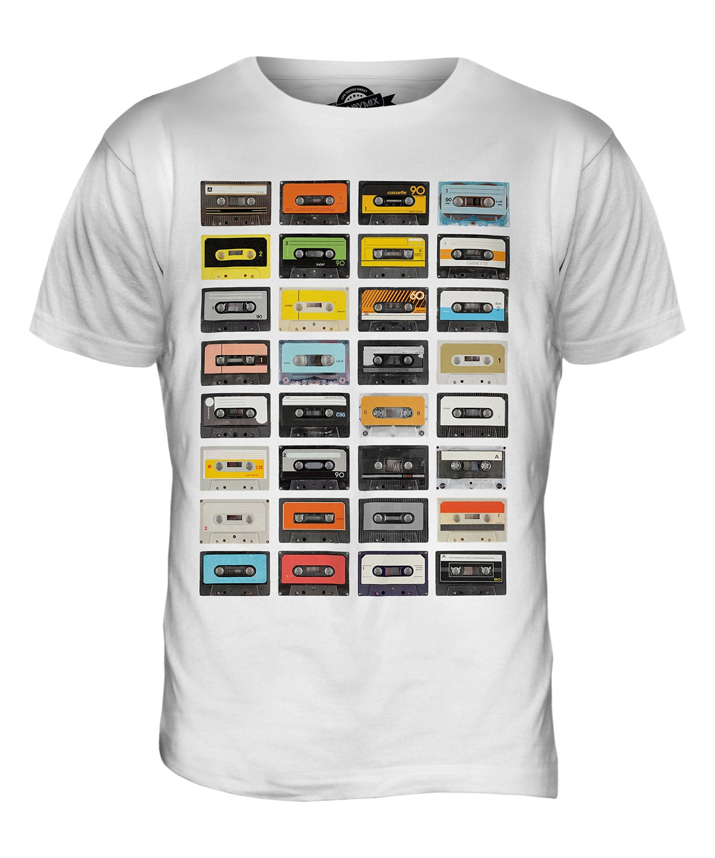 Candymix - Retro Music Cassette Tapes - Mens T Shirt Top T-Shirt, Size Large, Colour White