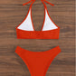 OYOANGLE Women's 2 Pieces Bikini Swimsuit Set Cute Heart Ring Textured Halter Bikini Swimwear Pure Orange L