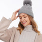 YESWEL Beanie Hats for Women,Warm Winter Hats, Bobble Knitted Hats Thermal Layer Fleece Lined with Detachable Pom Pom for Outdoor Skiing (Lightgrey)