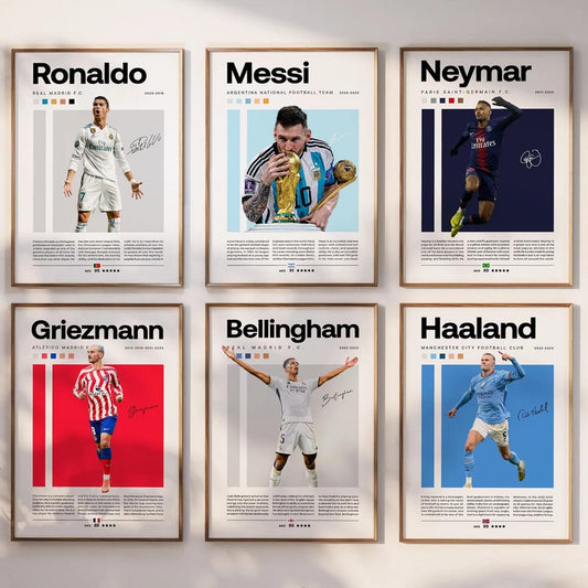 Neymar Ronaldo Messi Griezmann Bellingham Haaland Poster Bundler, Soccer Art Print, Football Poster, Set of 6 (A4-21 x 29.7cm)