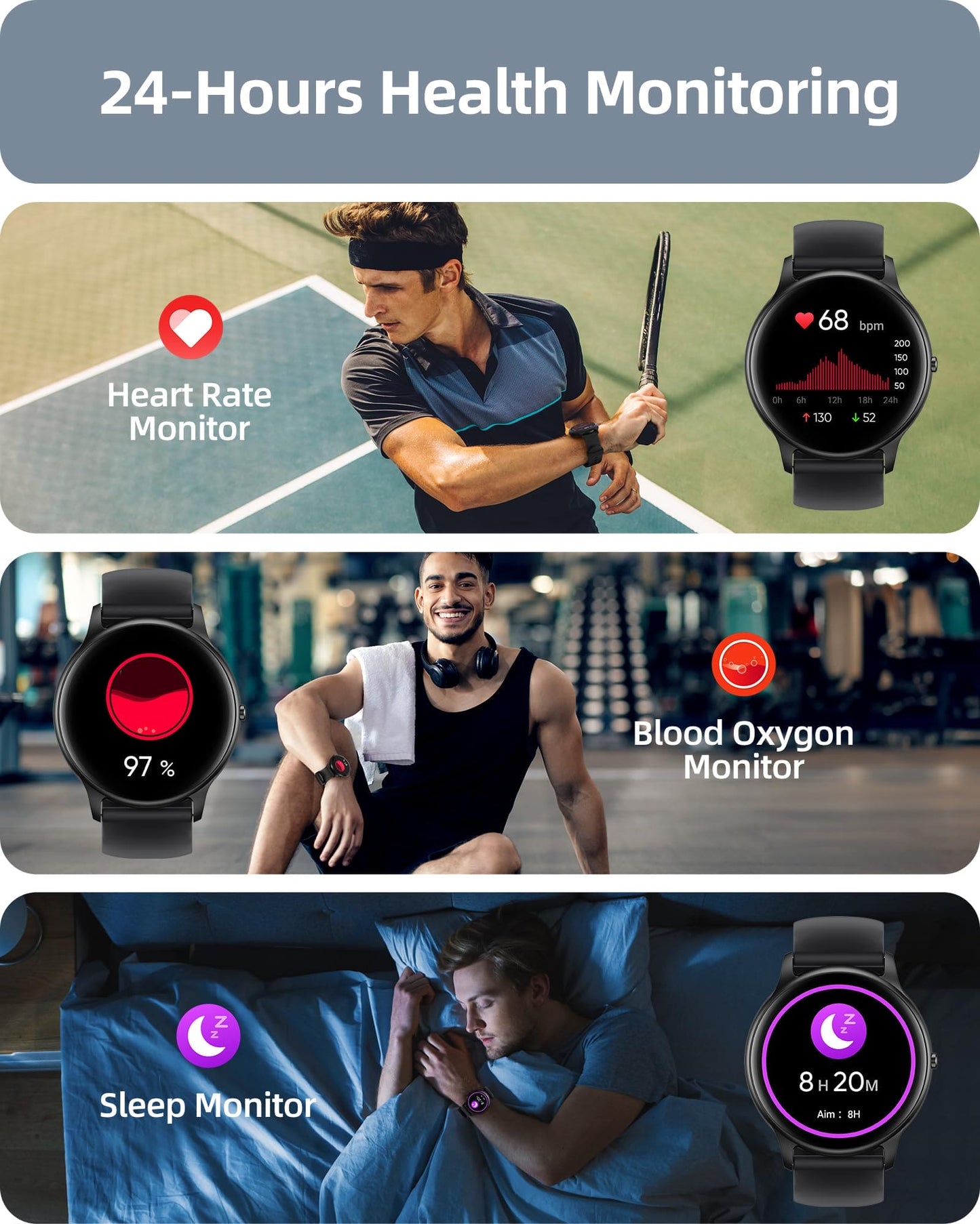 Parsonver Smart Watch(Answer/Make Calls), 1.32" HD Fitness Watch for Men Women, 100+ Sport Modes IP68 Waterproof, Heart Rate Sleep Blood Oxygen Monitor, Fitness Activity Tracker for Android iOS Phones