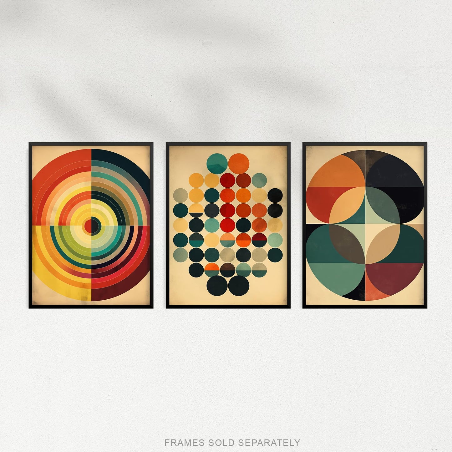 Artery8 Set of 3 A4 Bauhaus Mid Century Modern Abstract Geometric Concentric Circles Aesthetic Unframed Wall Art Living Room Poster Prints Pack