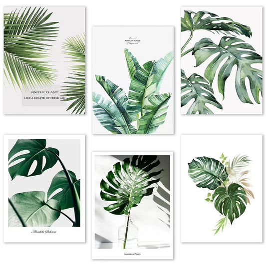 OPUHOHR 6 PCS Canvas Posters Wall Art, 20 * 25CM Wall Decor Posters for Living Room Decoration, Botanical Prints Unframed Wall Art Leaf Posters Green Decor (UNFRAMED)