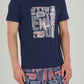 Emporio Armani Men's Eagle Macro Logo Crew Neck T-Shirt, Navy/RED EA Print, XL