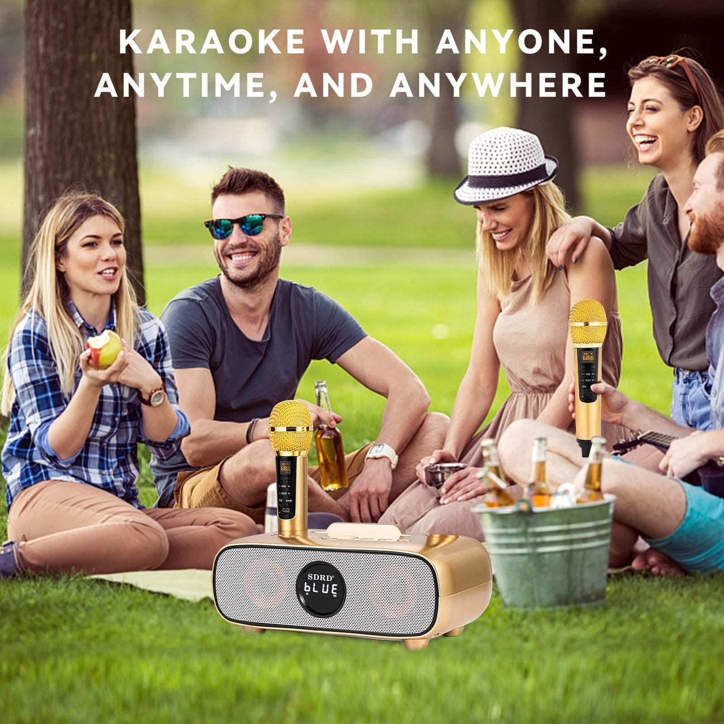 Karaoke Machine for Adults and Kids,Portable Bluetooth 2 Wireless Karaoke Microphone with Holder/USB/TF Card/AUX-in, PA Speaker System for Home Party, Picnic,Car,Outdoor/Indoor