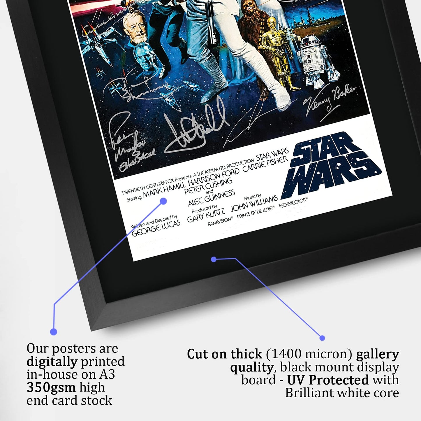 HWC Trading A3 FR Star Wars a New Hope Movie Poster Cast Signed Gift Printed Autograph Film Mark Hamill Harrison Ford Carrie Fisher Alec Guinness George Lucas Gifts Print Photo Picture Display