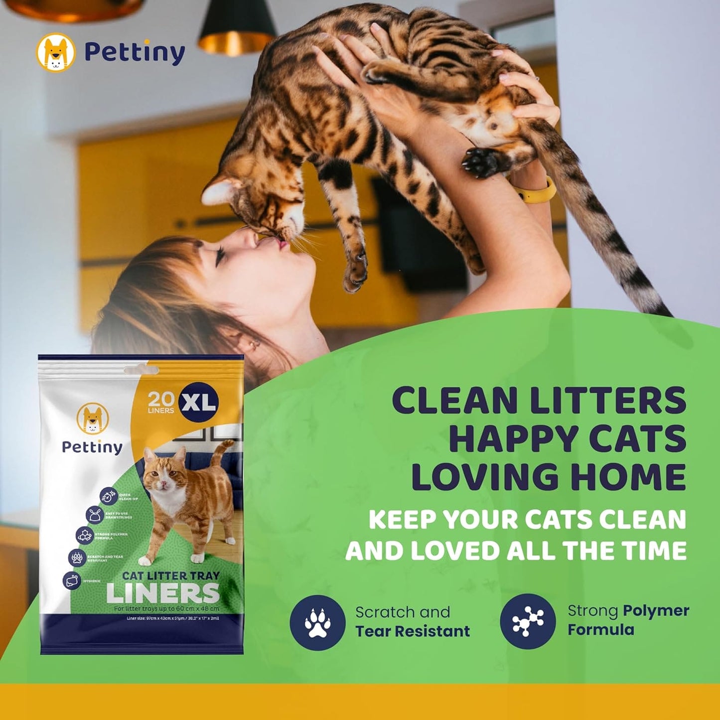 Cat Litter Box Liners with Drawstrings - 38" x 17" Scratch Resistant Cat Litter Bags for Extra Large Litter Trays - Kitty Litter Bags and Cat Box Liners - Easy to Use Cat Litter Liners - 20 Count