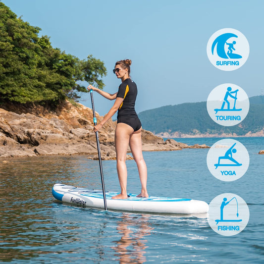 FunWater Inflatable 10'6×33"×6" Ultra-Light (17.6lbs) SUP for All Skill Levels Everything Included with Stand Up Paddle Board, Adj Floating Paddles, Pump, ISUP Travel Backpack, Leash,Waterproof Bag