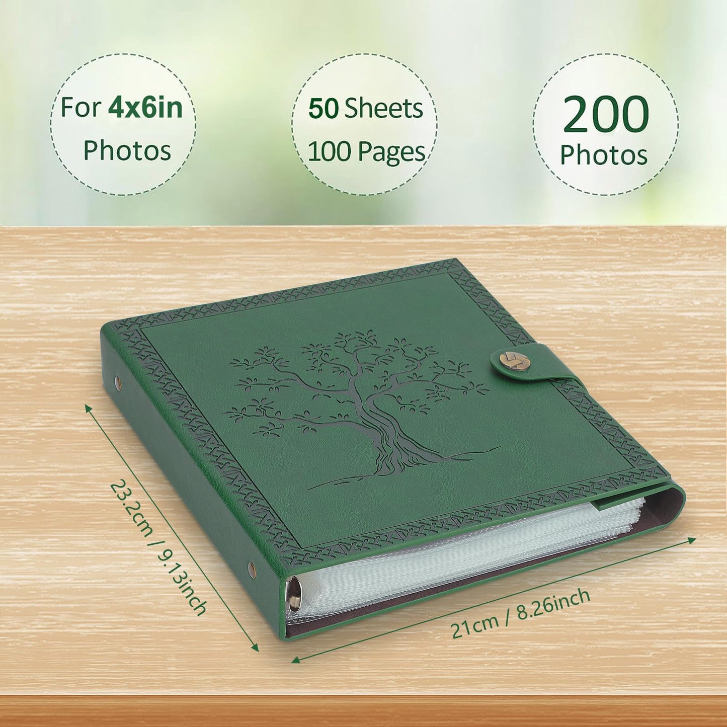 SEEHAN 4x6 Photo Album, Army Green, Leather, Holds 280 Photos, Refillable, Compact Size, Ideal Gift