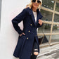 GRACE KARIN Women's Double-Breasted A Line Coat Puffed Sleeve Long Trench Coat Outwear for Winter Navy Blue A-Line Peacoat L