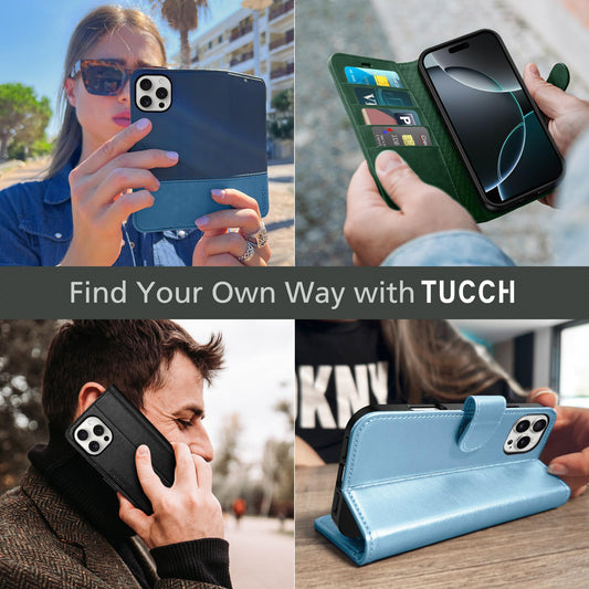 TUCCH Case for iPhone 16 Pro Max (6.9") 2024, Magnetic Protective PU Leather Wallet Stand Foldable Flip Case with[RFID Blocking][Card Holders][Shockproof TPU] Compatible with iPhone16 Pro Max, Black