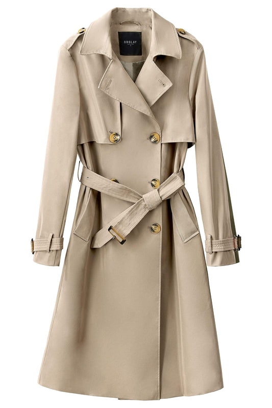 Orolay Long Trench Coat for Women with Belt Lightweight Double-Breasted Duster Trench Coat Slim Fit Khaki XL