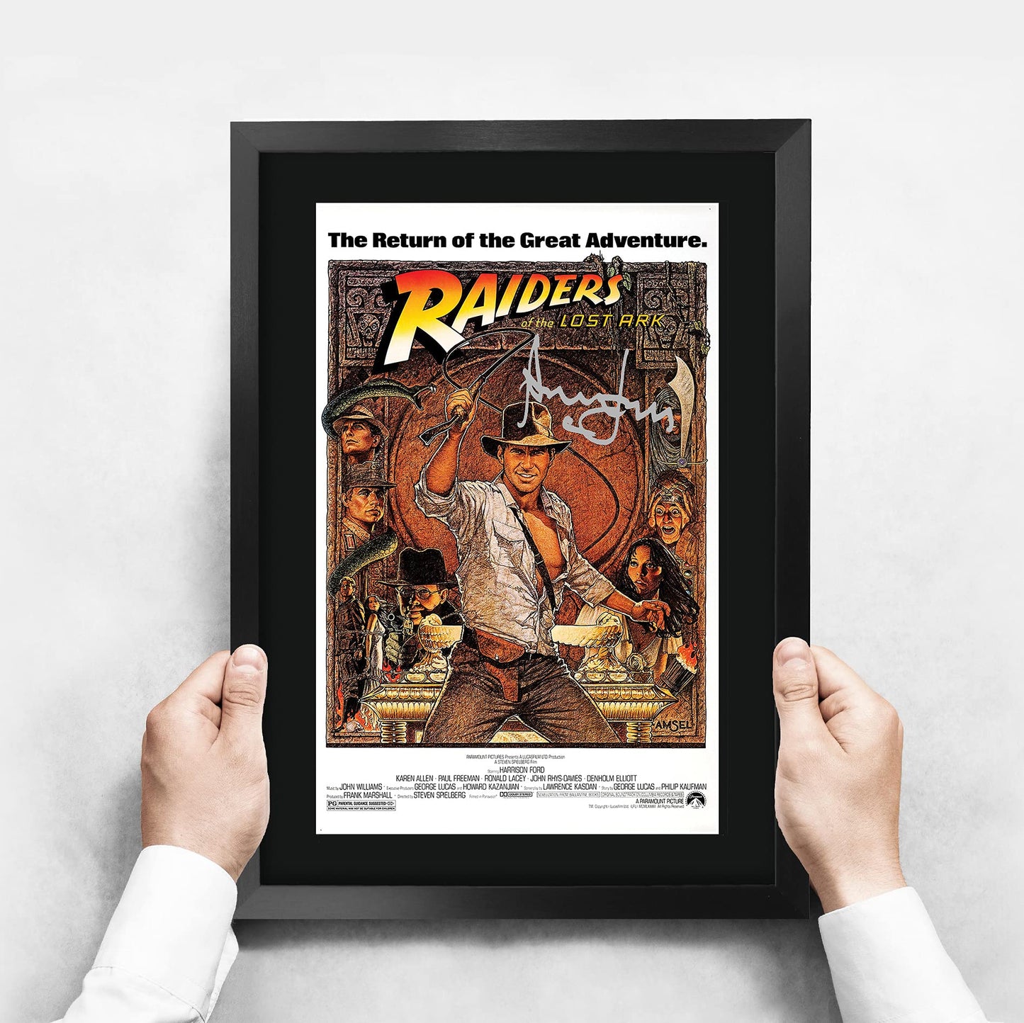 HWC Trading A3 FR Indiana Jones Raiders Of The Lost Ark Movie Poster Harrison Ford Signed Gift FRAMED A3 Printed Autograph Film Gifts Print Photo Picture Display