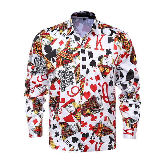 Mens Luxury Brand Printed Silk Like Satin Button Down Dress Shirt for Party Prom Long Sleeve Slim Fit Floral Nightclub Shirt, Multicolored28, S