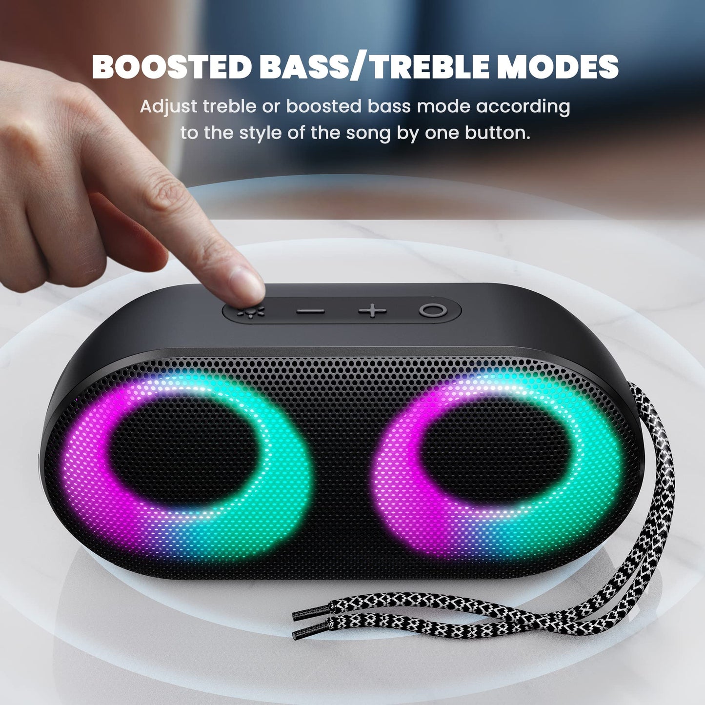 MIATONE Bluetooth Speaker with RGB Lights, IPX7 Waterproof Shower Speaker with Deep Bass Mode, 20H Playtime, Mic, TF Card, True Wireless Stereo Portable Speaker for, Shower, Gifts, Outdoor (Black)