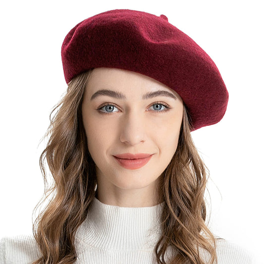 ZLYC Women's Classic French Artist Beret Beret, Burgundy red, One Size