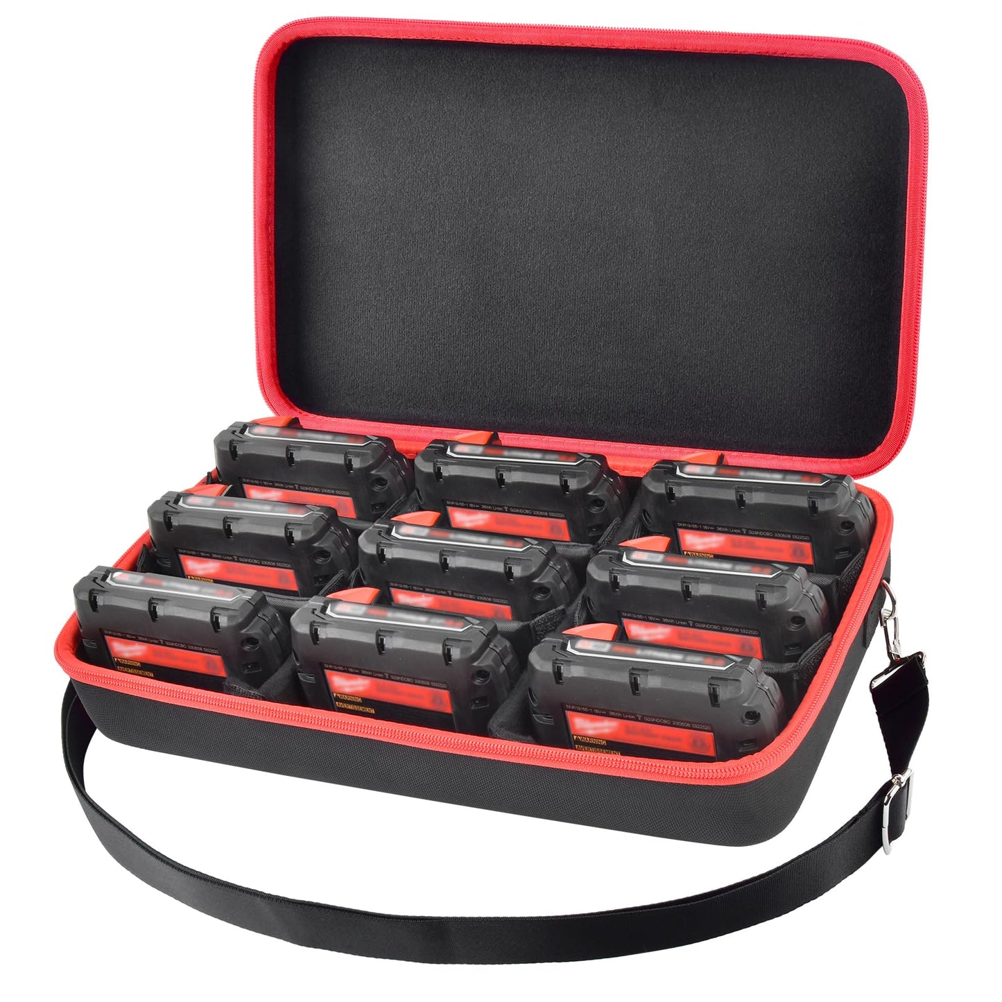 Extra Large Battery Hard Carrying Case, For Milwaukee M18 18V/ M12 12V Battery and Charger, Batteries Box Holder for 2.0/3.0/4.0/6.5/5.0/8.0/6.0/9.0-Ah Batteries, Adapter (Bag Only) - Black