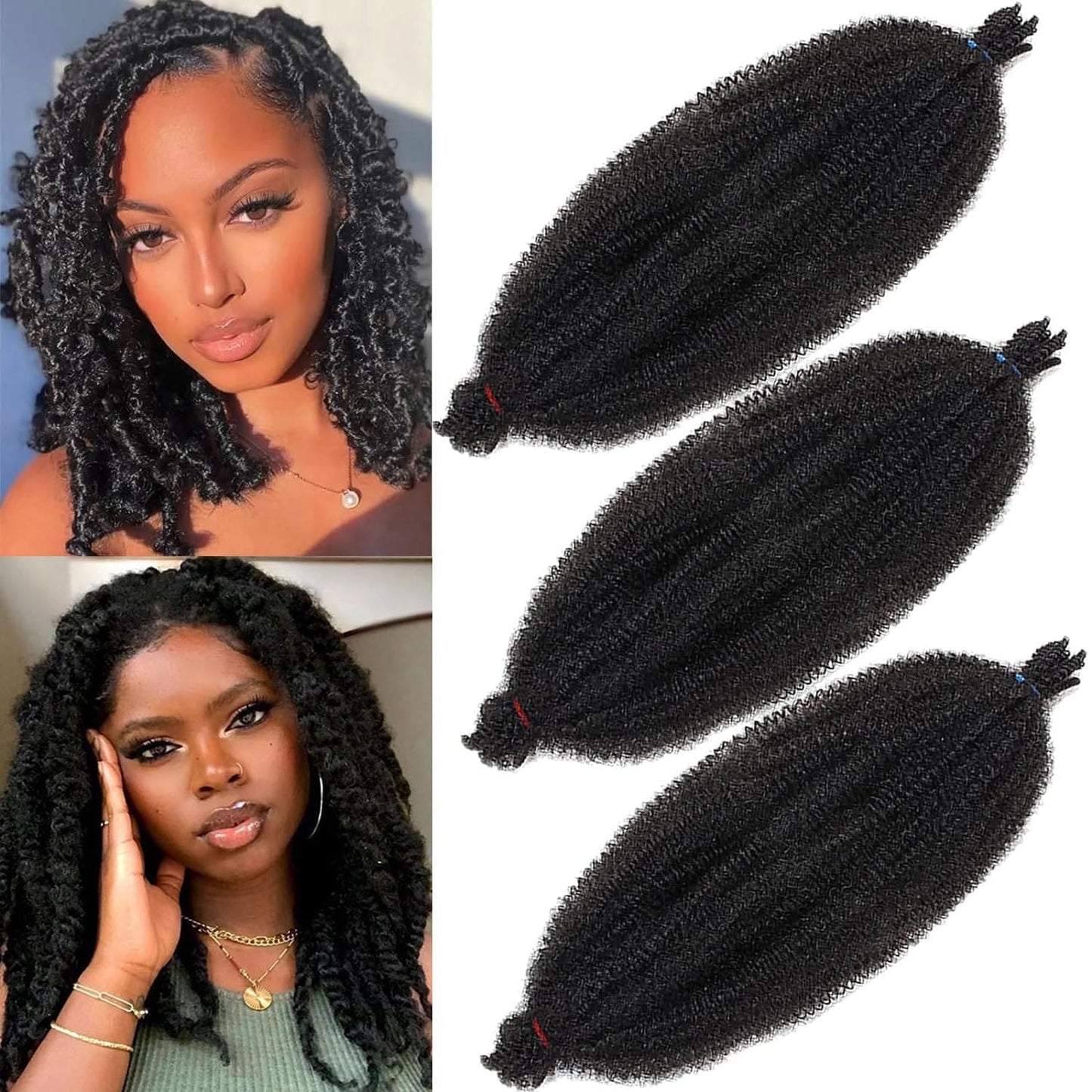 Xtrend 3 Packs 12 Inch Soft Springy Afro Twist Hair Pre-Separated Spring Twist Hair for Faux Locs Natural Black Marley Twist Crochet Braiding Hair Synthetic Hair Extensions for Black Women 1B#