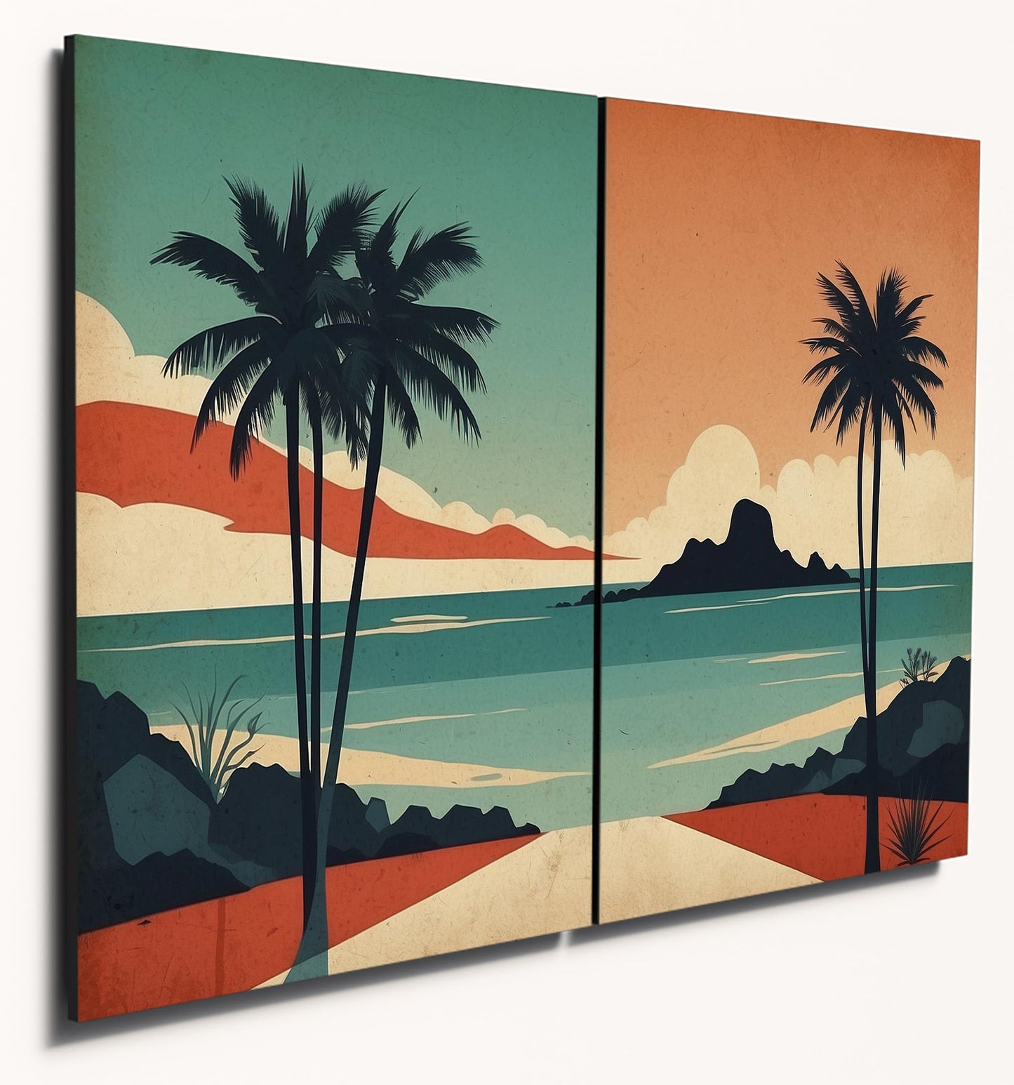 The Plum Penguin Mid-Century Modern Abstract Island Wall Art, A4 Twin Set, 6mm MDF Wood Print