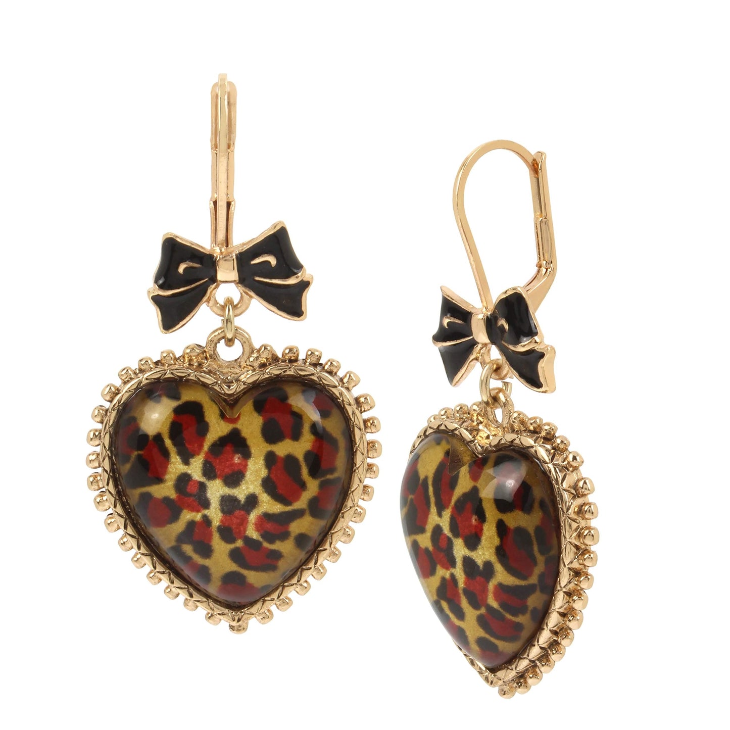 Betsey Johnson Leopard Heart Drop Earrings