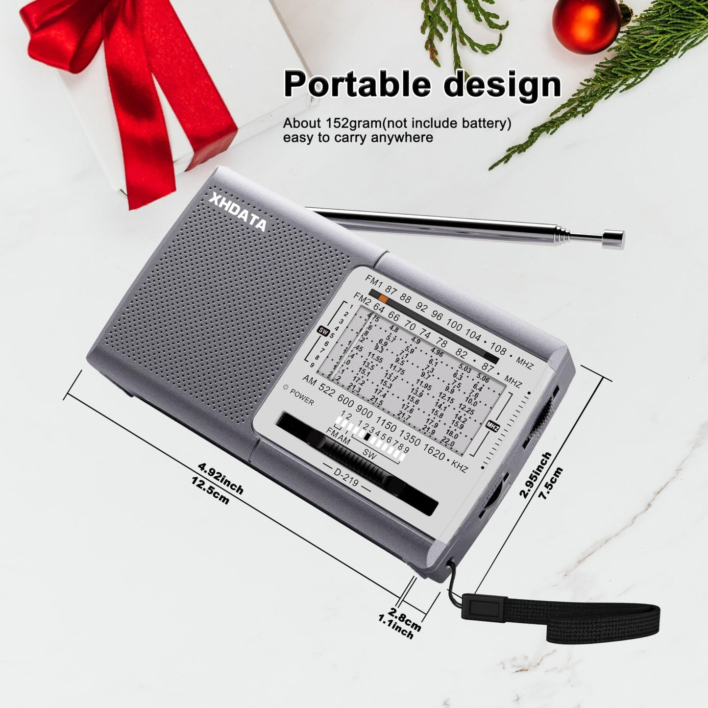 XHDATA D219 Portable Radio Retro FM AM SW Radio Battery Operated for Household Outdoor Camping Hiking Pocket Radio Grey