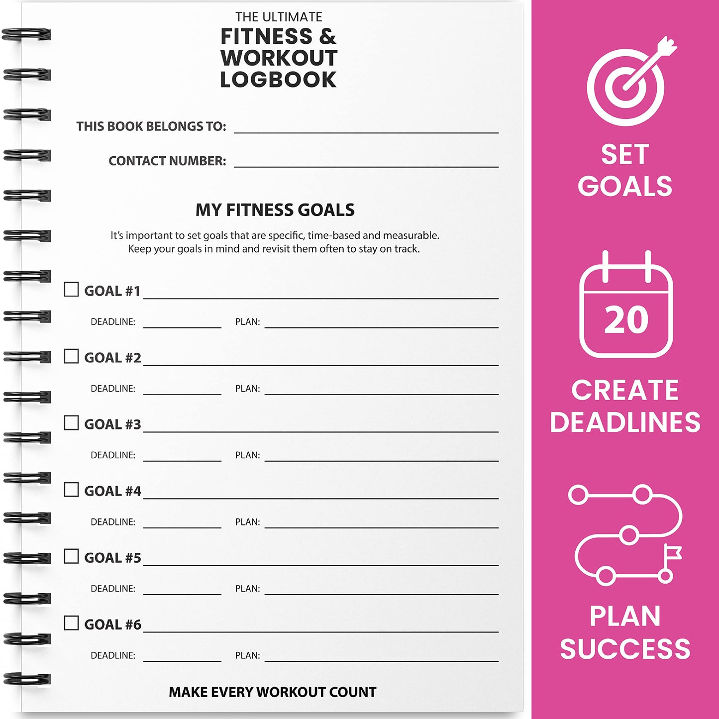 Ultimate Gym Workout Log Book, XL A5 Exercise, Fitness and Training Diary & Journal – 100 Page with Exercise, Cardio & Notes Sections, Set Goals & Track Progress - for Men and Women (Pink)