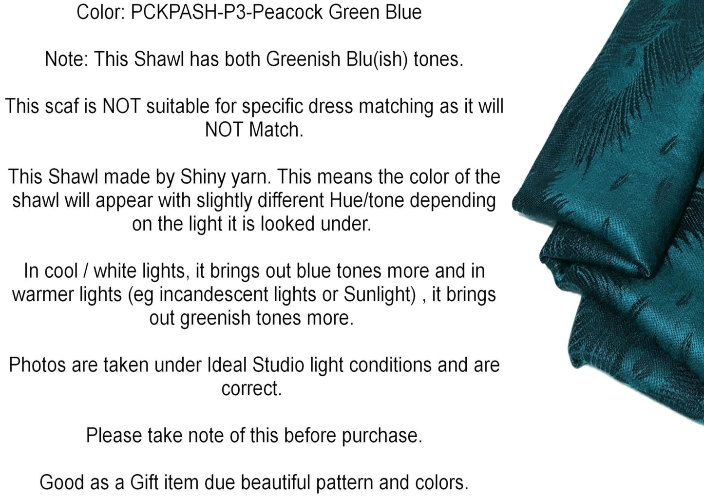 GFM® Pashmina Style Scarf-Peacock Feathers-Peacock Green Blue-(DRV)(HD)(PCKPASH-P3-PCKKL)