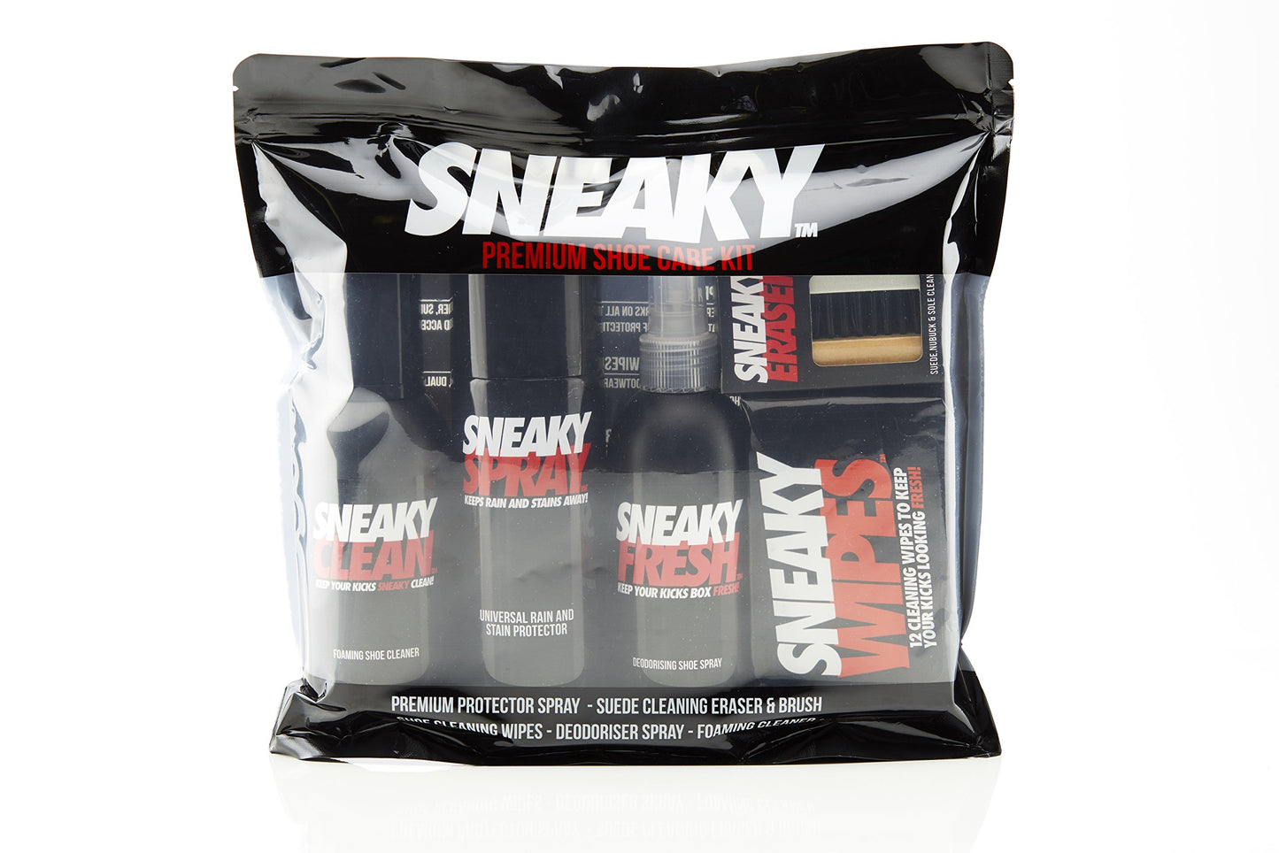 Sneaky Complete Shoe Care Kit - shoe trainer and suede protector spray cleaning kit, Black